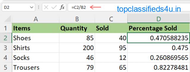 Percentage Calculation Formula in Excel